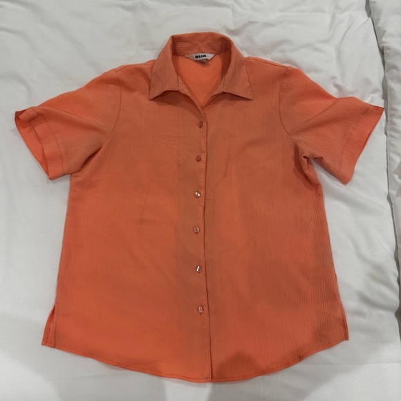 ALIA VINTAGE SALMON SHORT SLEEVES BUTTON DOWN SHIRT - 12 - Picture 6 of 11